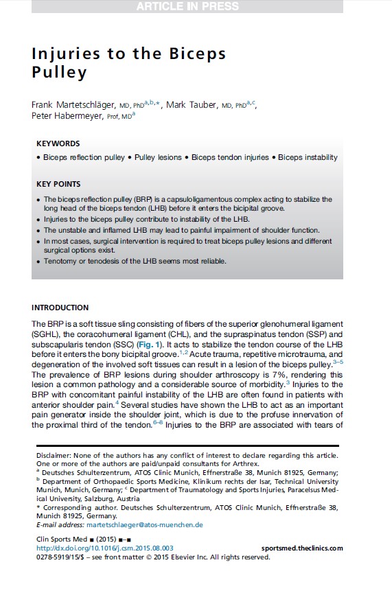 Injuries to the Biceps Pulley